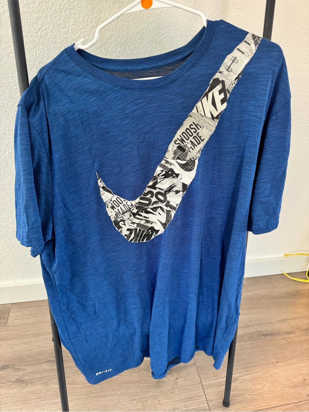 Nike Blue Short Sleeve Tee with Black & White Graphic Swoosh